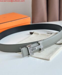 Replica Hermes H Touareg Reversible Belt 32MM in Grey Clemence Leather 2