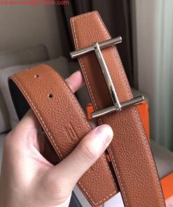 Replica Hermes H d'Ancre Reversible Belt In Brown/Noir Leather 2
