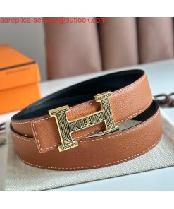 Replica Hermes H Touareg Reversible Belt 32MM in Gold Clemence Leather