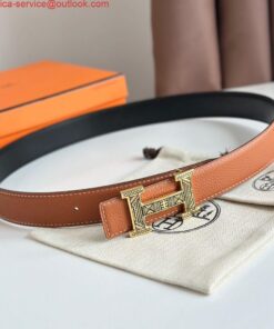 Replica Hermes H Touareg Reversible Belt 32MM in Gold Clemence Leather 2