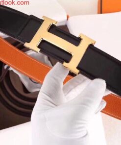 Replica Hermes H Belt Buckle & Orange 32mm Clemence Strap 2