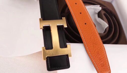Replica Hermes H Belt Buckle & Orange 32mm Clemence Strap 4
