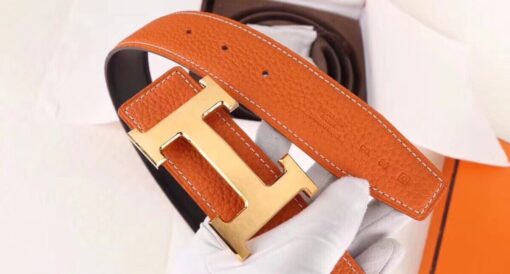 Replica Hermes H Belt Buckle & Orange 32mm Clemence Strap 5