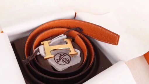Replica Hermes H Belt Buckle & Orange 32mm Clemence Strap 6