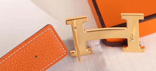 Replica Hermes H Belt Buckle & Orange 32mm Clemence Strap 7