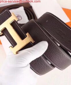 Replica Hermes H Belt Buckle & Chocolate Clemence 32 MM Strap