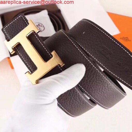Replica Hermes H Belt Buckle & Chocolate Clemence 32 MM Strap