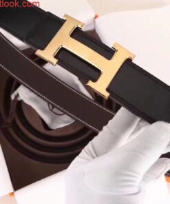 Replica Hermes H Belt Buckle & Chocolate Clemence 32 MM Strap 2