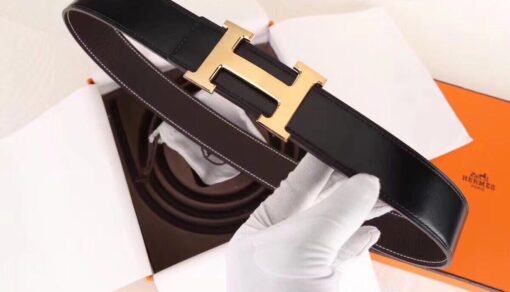 Replica Hermes H Belt Buckle & Chocolate Clemence 32 MM Strap 2