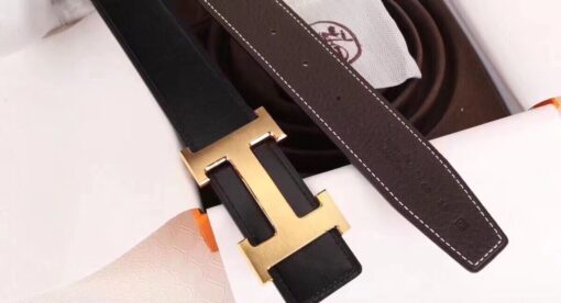 Replica Hermes H Belt Buckle & Chocolate Clemence 32 MM Strap 4