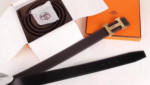 Replica Hermes H Belt Buckle & Chocolate Clemence 32 MM Strap 5