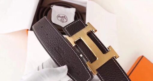 Replica Hermes H Belt Buckle & Chocolate Clemence 32 MM Strap 7
