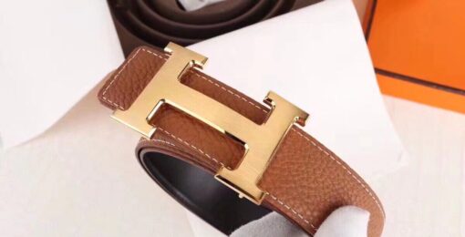 Replica Hermes H Belt Buckle & Brown Clemence 32 MM Strap 5