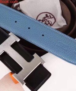 Replica Hermes H Belt Buckle & Blue Clemence 32 MM Strap 2