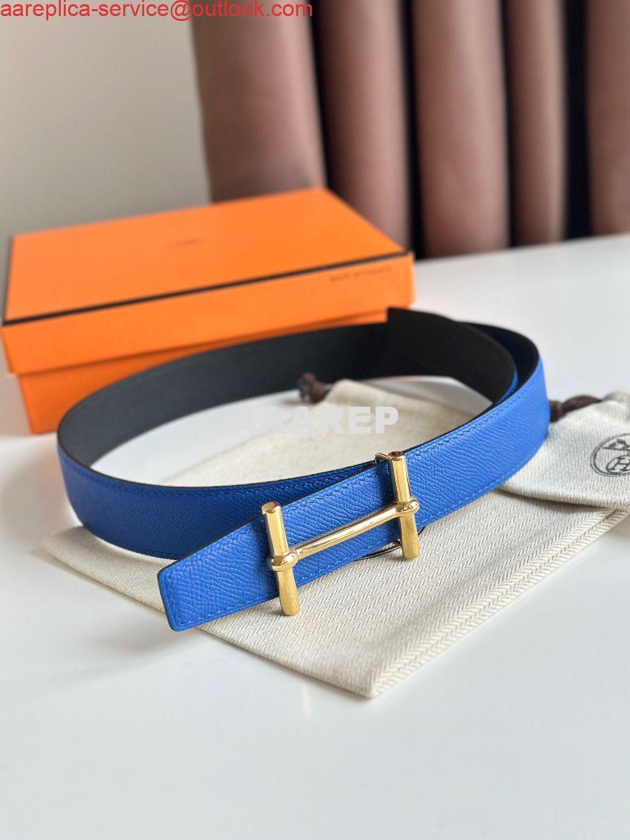 Replica Hermes H d'Ancre Reversible Belt 32MM in Blue and Black Epsom Calfskin 2 Replica Hermes H d'Ancre Reversible Belt 32MM in Blue and Black Epsom Calfskin 2