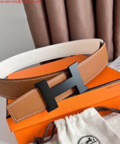 Replica Hermes Constance Reversible Belt 38MM in Epsom Leather with Black Buckle
