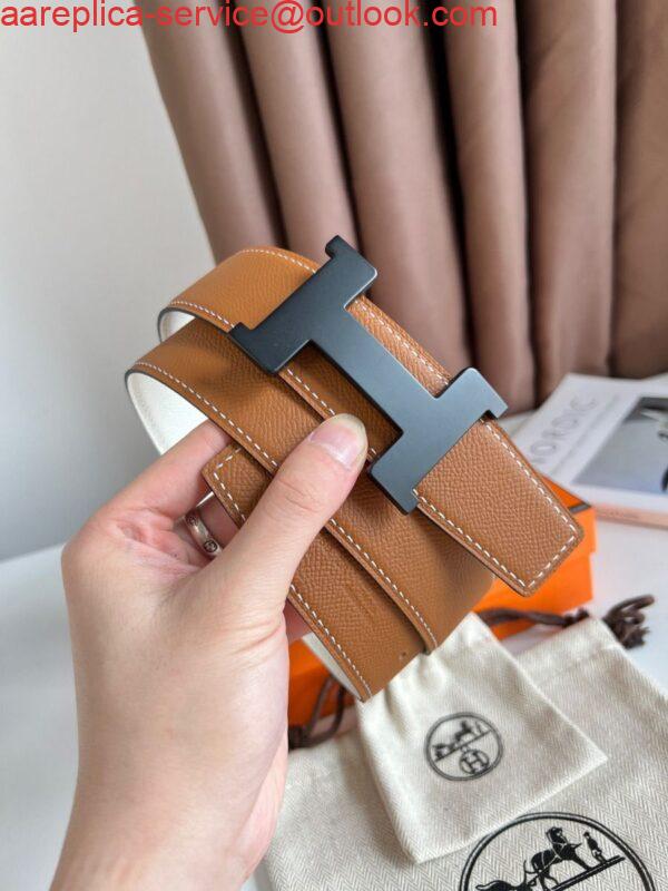Replica Hermes Constance Reversible Belt 38MM in Epsom Leather with Black Buckle 4