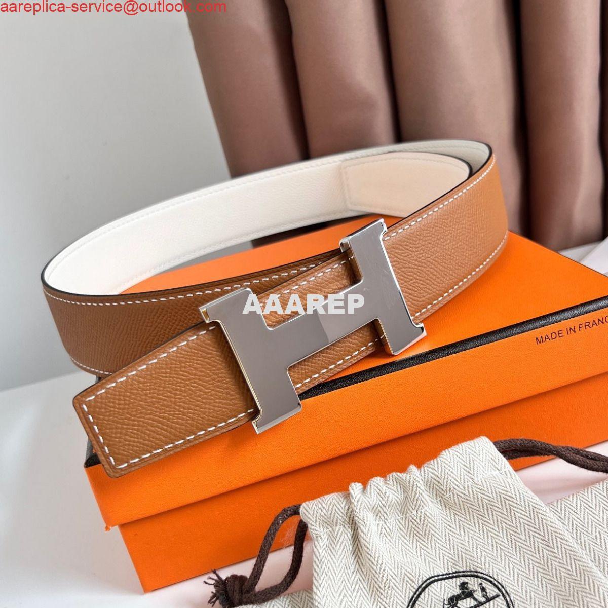 Replica Hermes Constance Reversible Belt 38MM in Gold and White Epsom Calfskin Replica Hermes Constance Reversible Belt 38MM in Gold and White Epsom Calfskin