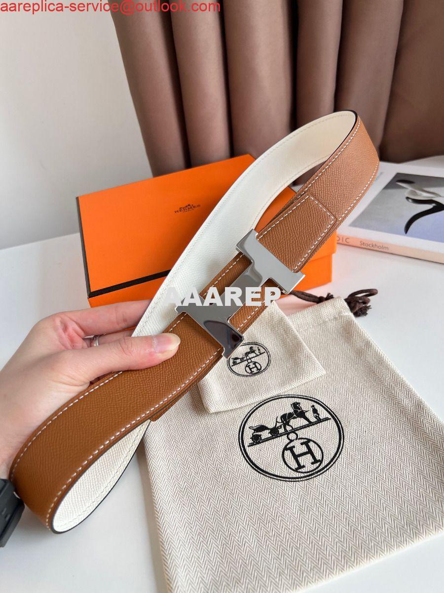 Replica Hermes Constance Reversible Belt 38MM in Gold and White Epsom Calfskin 2 Replica Hermes Constance Reversible Belt 38MM in Gold and White Epsom Calfskin 2