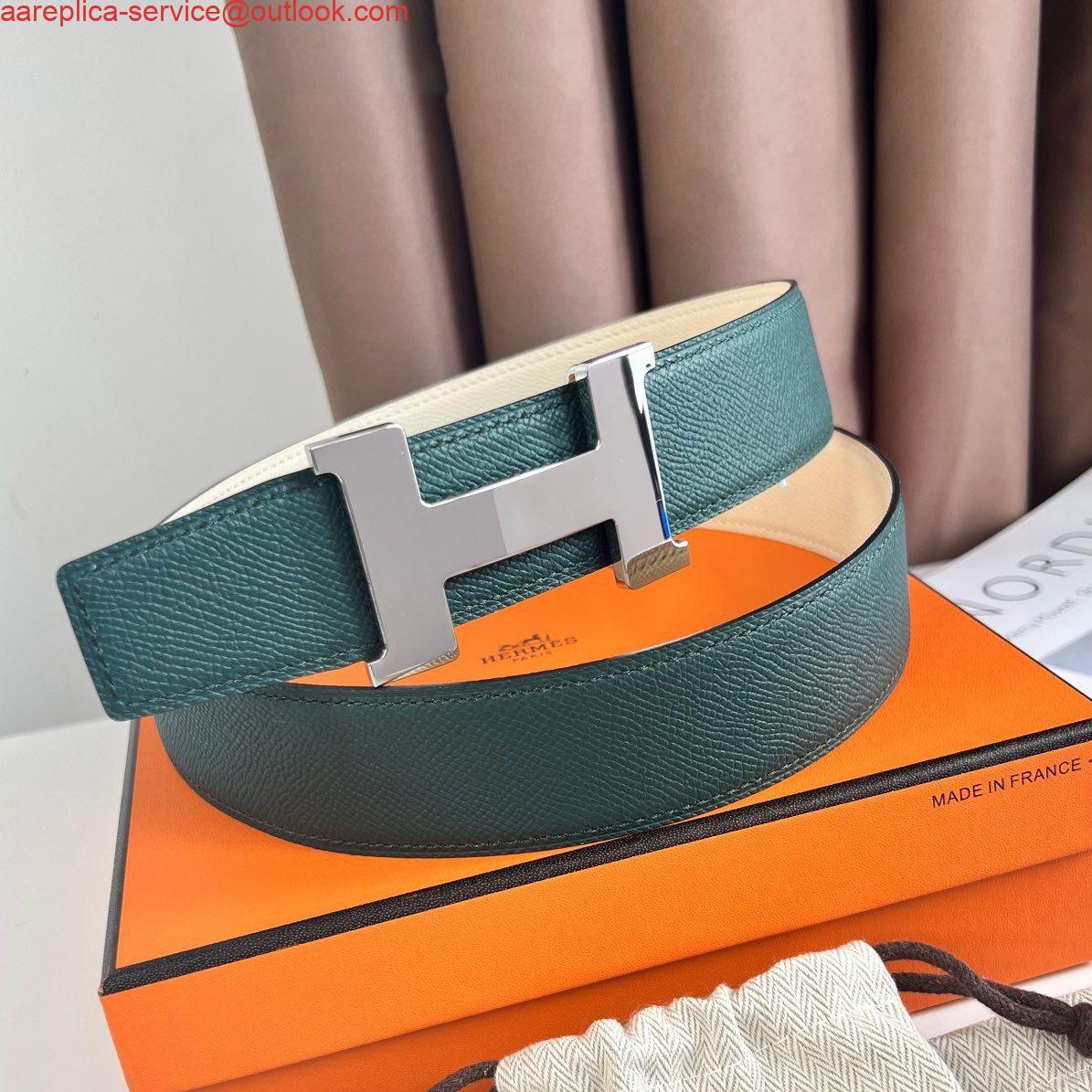Replica Hermes Constance Reversible Belt 38MM in Green and Craie Epsom Calfskin Replica Hermes Constance Reversible Belt 38MM in Green and Craie Epsom Calfskin