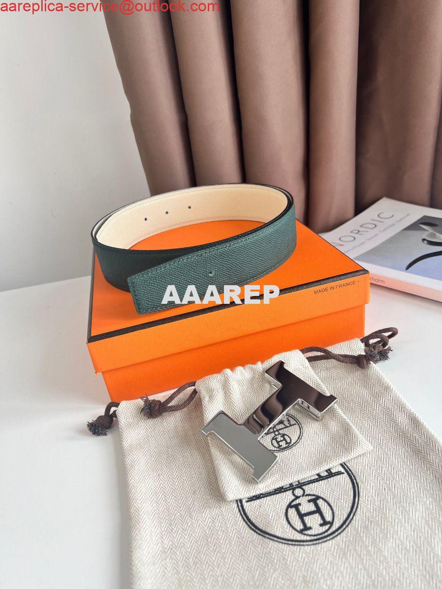 Replica Hermes Constance Reversible Belt 38MM in Green and Craie Epsom Calfskin 2 Replica Hermes Constance Reversible Belt 38MM in Green and Craie Epsom Calfskin 2