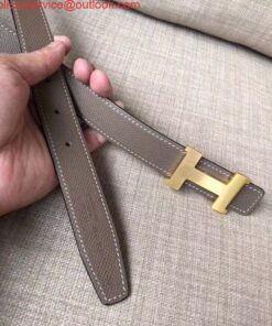 Replica Hermes Mini Constance 24mm Reversible Belt Black/Taupe 2