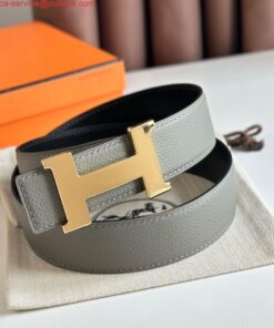 Replica Hermes Constance Reversible Belt 38MM in Grey Clemence Leather