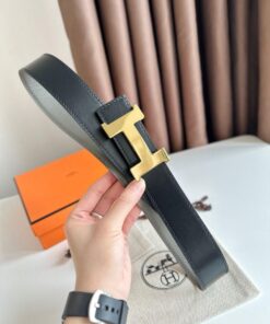 Replica Hermes Constance Reversible Belt 38MM in Grey Clemence Leather 2