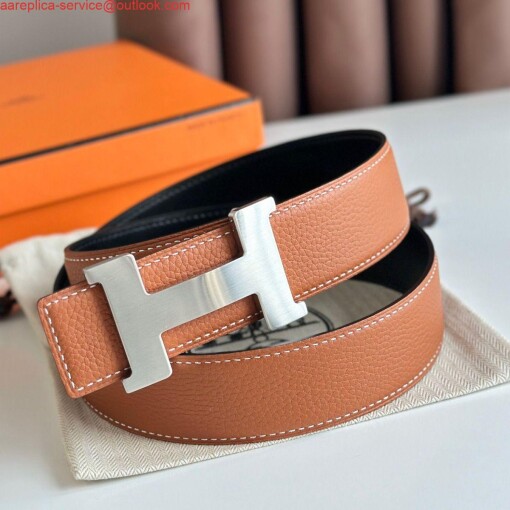 Replica Hermes Constance Reversible Belt 38MM in Gold Clemence Leather