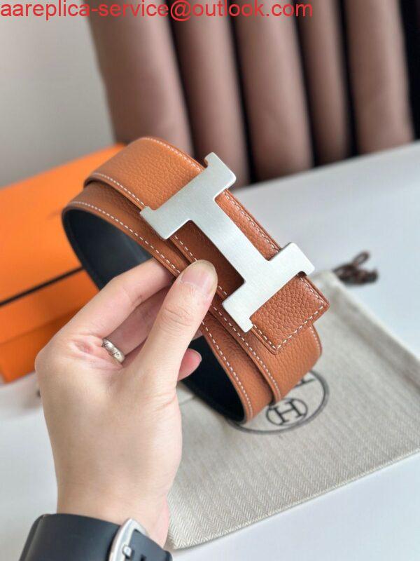 Replica Hermes Constance Reversible Belt 38MM in Gold Clemence Leather 3