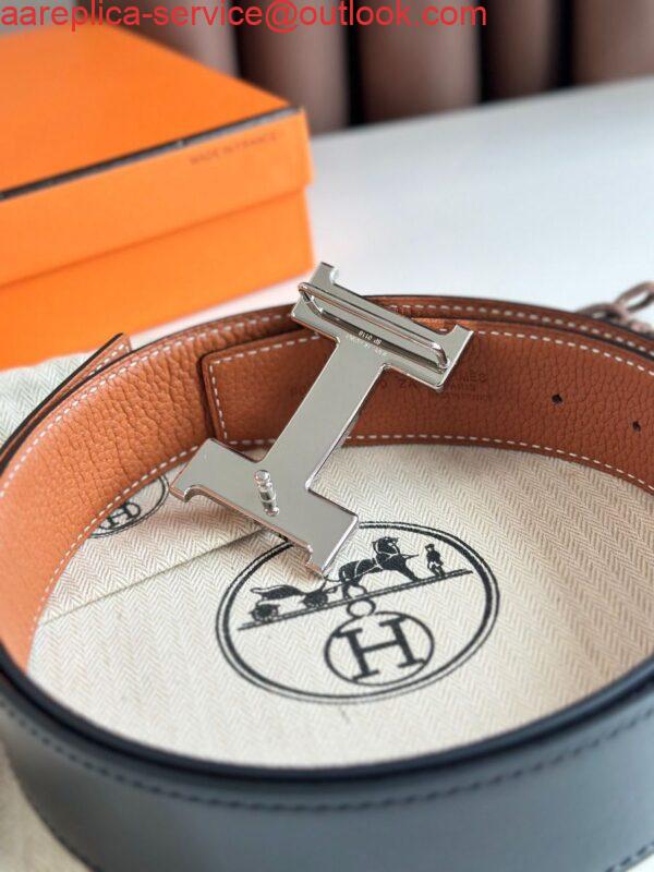 Replica Hermes Constance Reversible Belt 38MM in Gold Clemence Leather 4