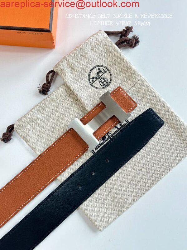 Replica Hermes Constance Reversible Belt 38MM in Gold Clemence Leather 6
