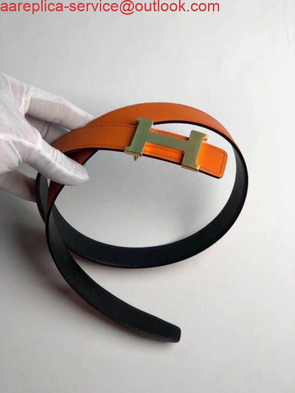 Replica Hermes Mini Constance 24mm Reversible Belt Black/Orange 3