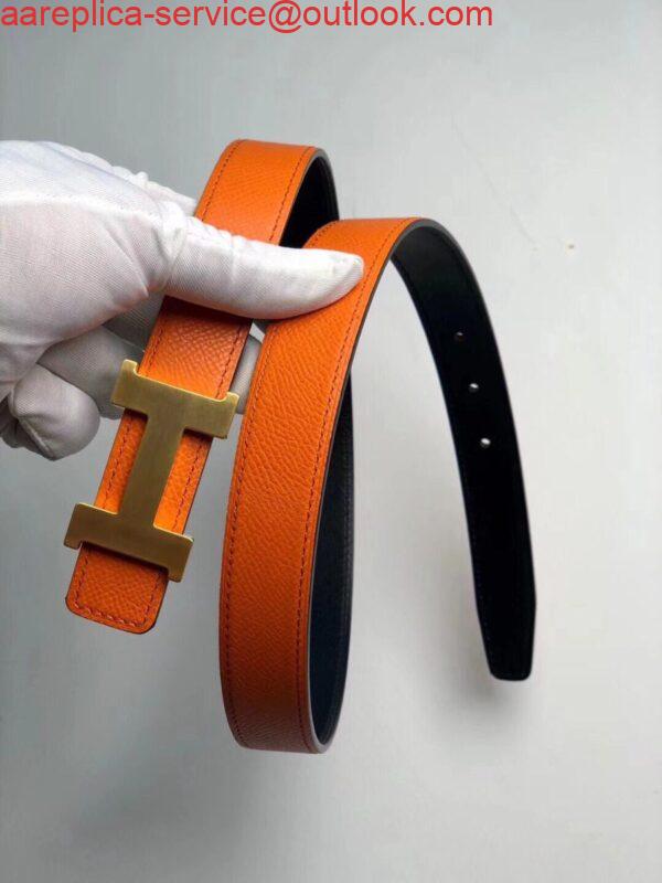 Replica Hermes Mini Constance 24mm Reversible Belt Black/Orange 5
