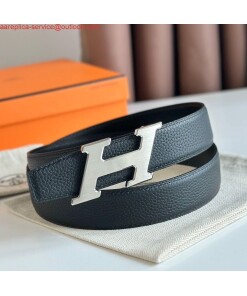 Replica Hermes H Speed Reversible Belt 32MM in Black Clemence Leather