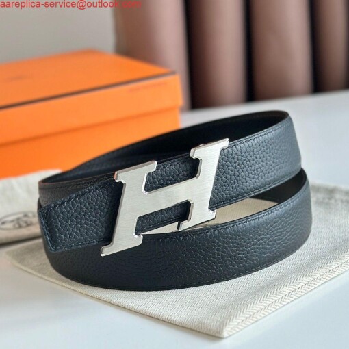 Replica Hermes H Speed Reversible Belt 32MM in Black Clemence Leather