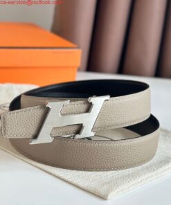Replica Hermes H Speed Reversible Belt 32MM in Grey Clemence Leather