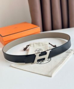 Replica Hermes H Speed Reversible Belt 32MM in Grey Clemence Leather 2