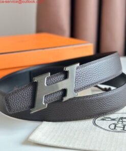 Replica Hermes H Speed Reversible Belt 32MM in Chocolate Clemence Leather
