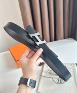 Replica Hermes H Speed Reversible Belt 32MM in Chocolate Clemence Leather 2