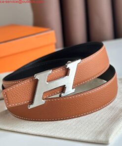Replica Hermes H Speed Reversible Belt 32MM in Gold Clemence Leather
