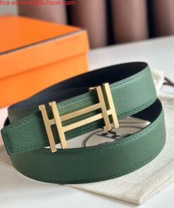 Replica Hermes H au Carre Reversible Belt 32MM in Green and Black Epsom Leather