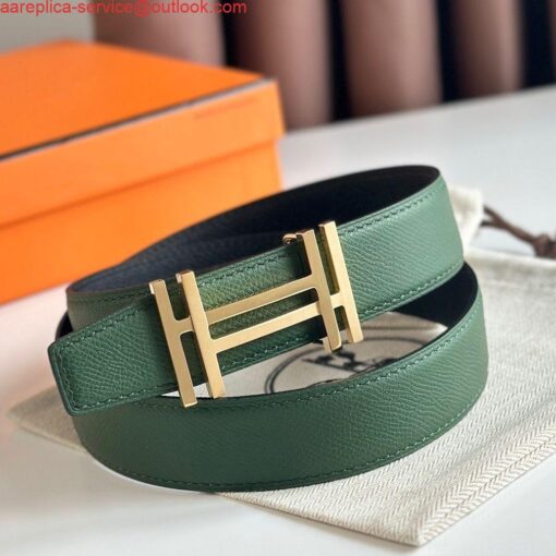 Replica Hermes H au Carre Reversible Belt 32MM in Green and Black Epsom Leather