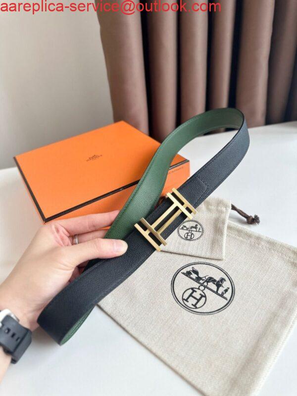 Replica Hermes H au Carre Reversible Belt 32MM in Green and Black Epsom Leather 3