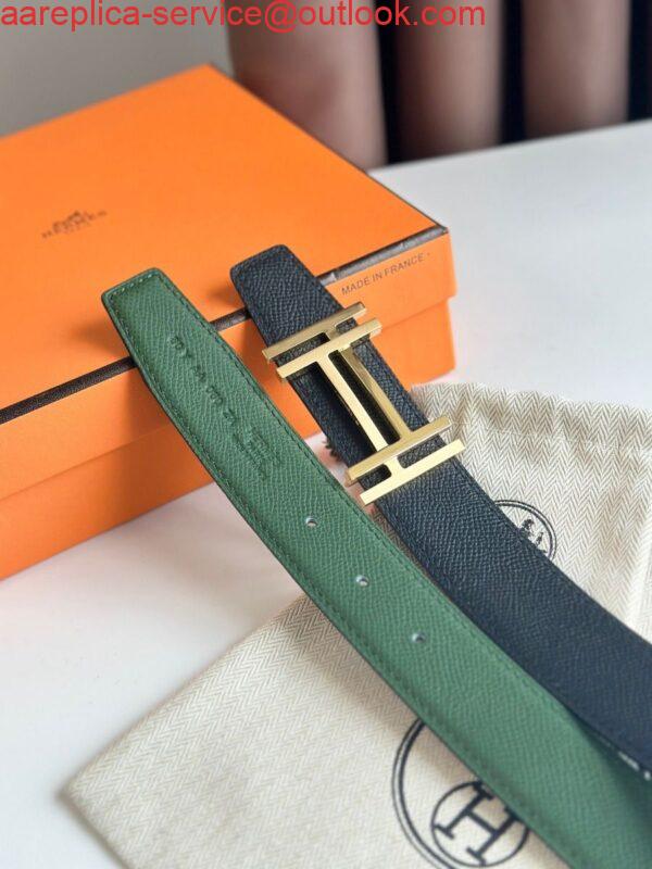 Replica Hermes H au Carre Reversible Belt 32MM in Green and Black Epsom Leather 4