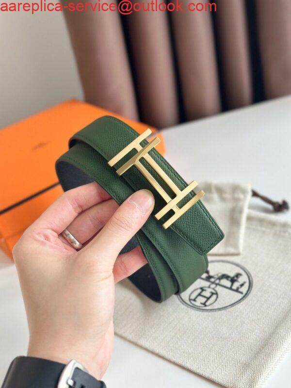 Replica Hermes H au Carre Reversible Belt 32MM in Green and Black Epsom Leather 5