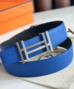 Replica Hermes H au Carre Reversible Belt 32MM in Blue and Black Epsom Leather