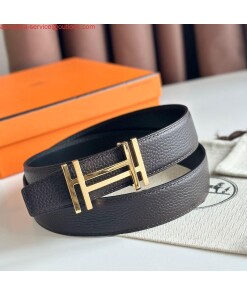 Replica Hermes H au Carre Reversible Belt 32MM in Chocolate Clemence Leather