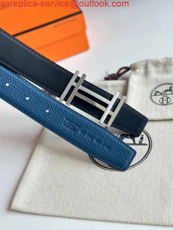 Replica Hermes H au Carre Reversible Belt 32MM in Blue Clemence Leather 3