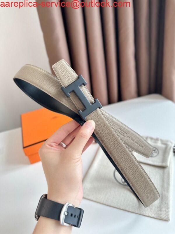 Replica Hermes H Reversible 32MM Belt with Matte Buckle in Grey Clemence Leather 2